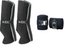 Black protective leg wraps with gray accents on a white background